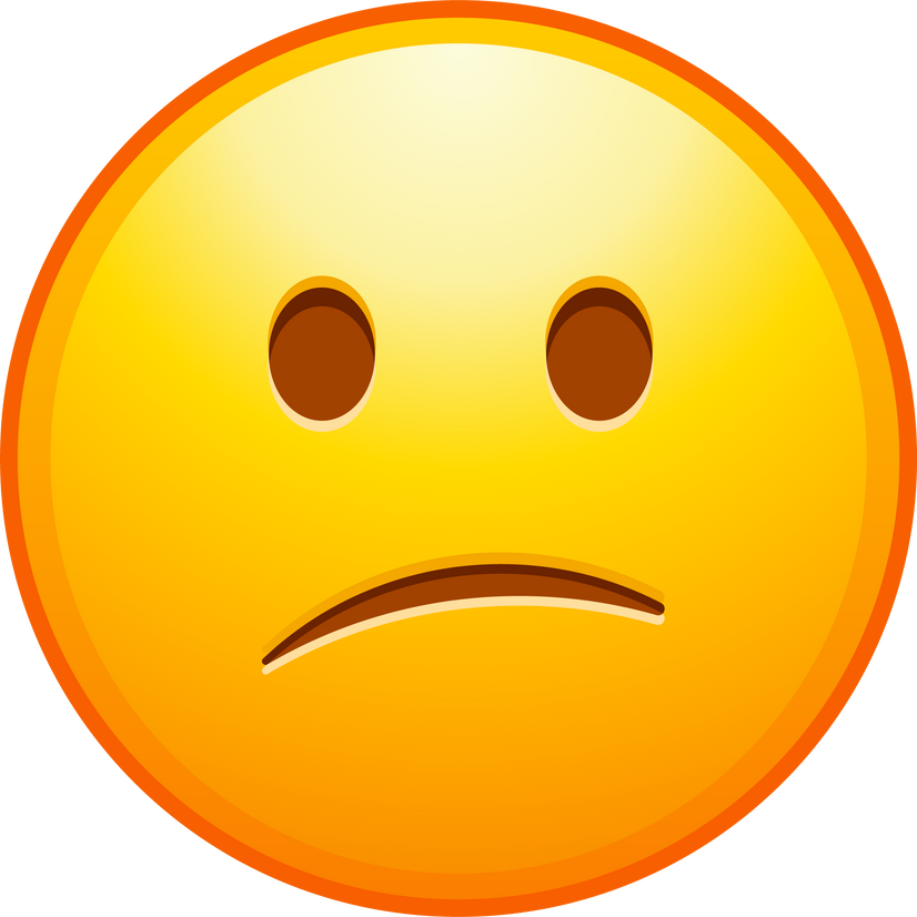 Top quality emoticon. Confused emoji. Nonplussed emoticon with frowned lips